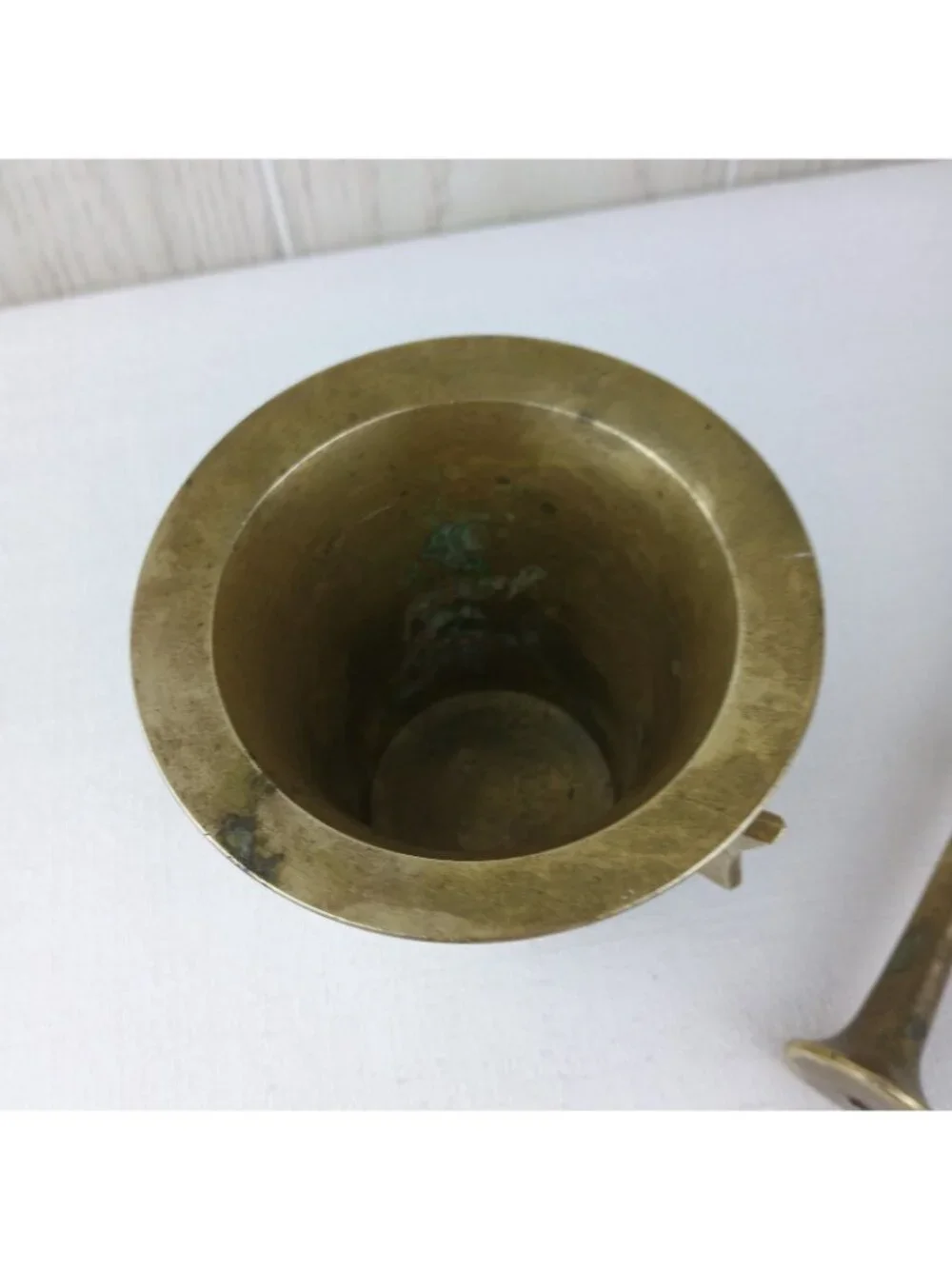 Vintage Mortar & Pestle  Heavy Solid Brass Pharmacy Apothecary Bowl Set